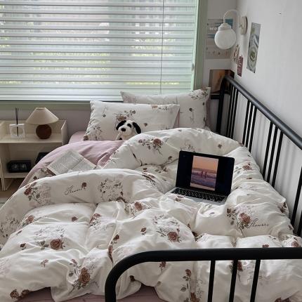 昔可 2023新款全棉卡通小清新四件套 中古字母玫瑰