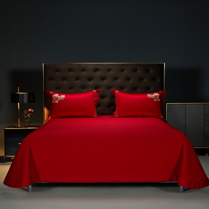 91家纺网 家纺一手货源 找家纺 美娘阁 2023年秋冬新品长绒棉刺绣系列婚庆 四件套/多件套 爱相随