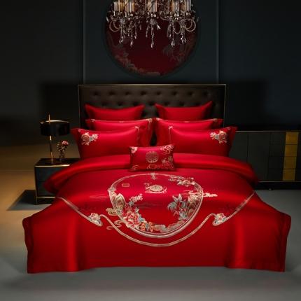 美娘阁 2023年秋冬新品长绒棉刺绣系列婚庆 四件套/多件套 爱相随