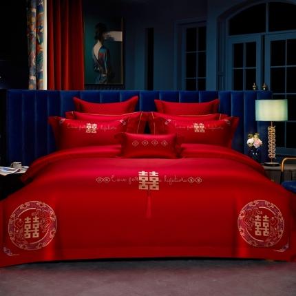 美娘阁 2023年秋冬新品长绒棉刺绣系列婚庆 四件套/多件套 家有喜事