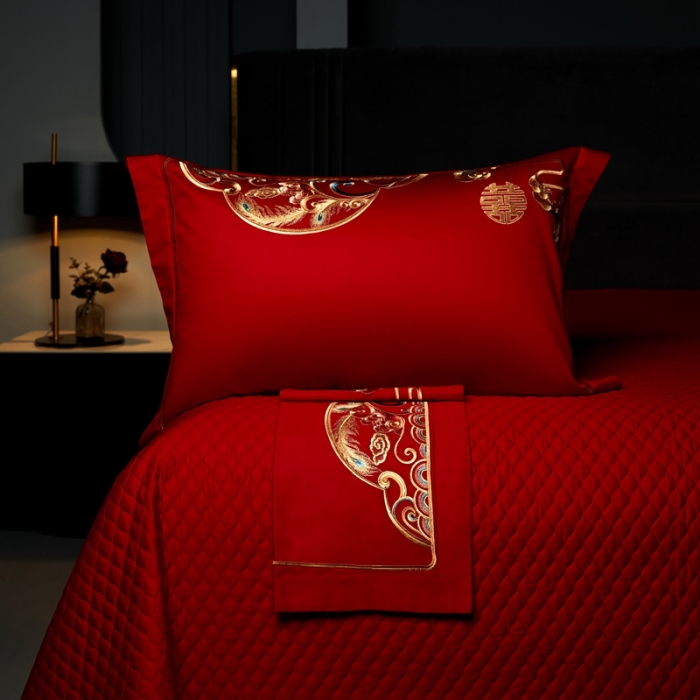 91家纺网 家纺一手货源 找家纺 美娘阁 2023年秋冬新品长绒棉刺绣系列婚庆 四件套/多件套 龙飞凤舞