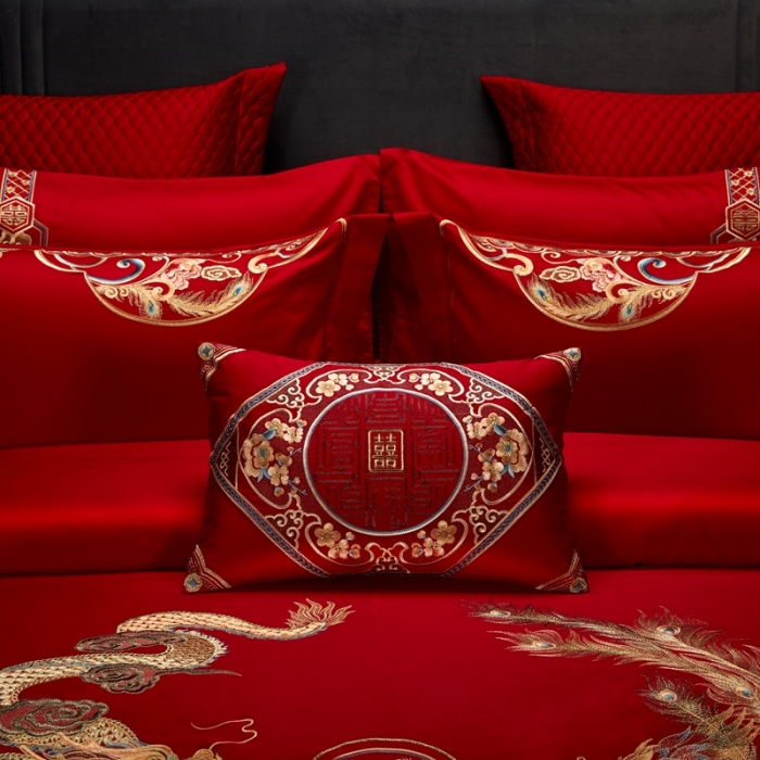 91家纺网 家纺一手货源 找家纺 美娘阁 2023年秋冬新品长绒棉刺绣系列婚庆 四件套/多件套 龙飞凤舞