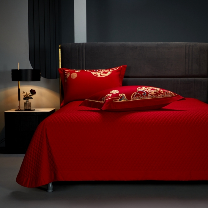 91家纺网 家纺一手货源 找家纺 美娘阁 2023年秋冬新品长绒棉刺绣系列婚庆 四件套/多件套 龙飞凤舞