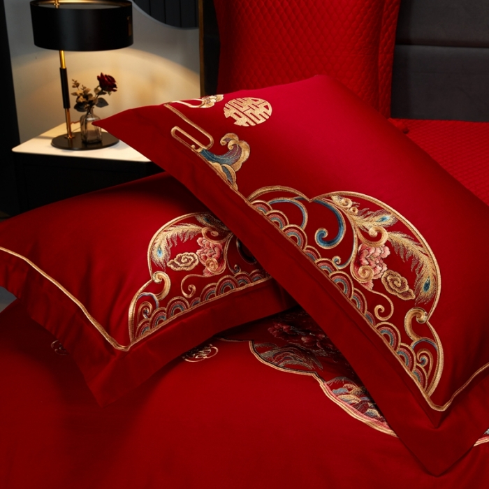 91家纺网 家纺一手货源 找家纺 美娘阁 2023年秋冬新品长绒棉刺绣系列婚庆 四件套/多件套 龙飞凤舞