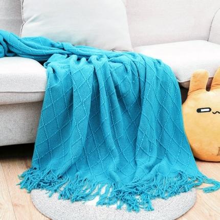 91家纺网 家纺一手货源 找家纺 2025新款针织毯沙发毯盖毯流苏薄毯子 湖蓝