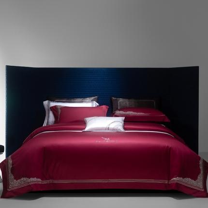 91家纺网 家纺一手货源 找家纺 诗黛尔长绒棉刺绣四件套-莫拉塔系列 车厘子红