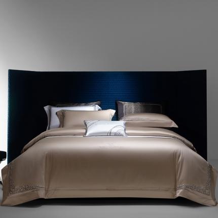 91家纺网 家纺一手货源 找家纺 诗黛尔 长绒棉刺绣四件套-莫拉塔系列 香槟咖