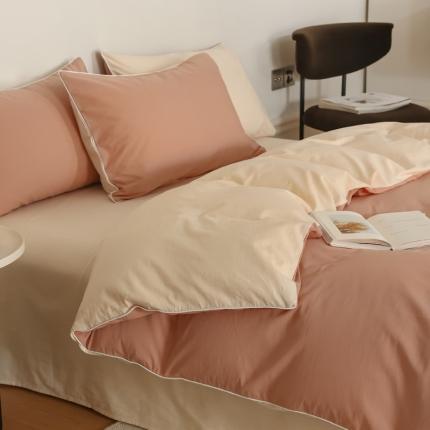 万盛家纺 2025新款全棉水洗棉拼色四件套 软桃拼冰心