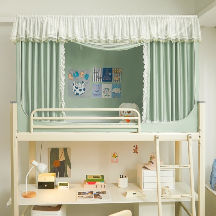 91家纺网 家纺一手货源 找家纺 梦尔佳 2023新款强遮光涂层储物防尘学生宿舍遮光蚊帐一体式 盛夏沫绿