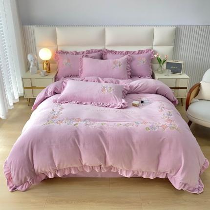 91家纺网 家纺一手货源 找家纺 （总）星尚 2023新款全消光230g牛奶绒四件套-花期如梦