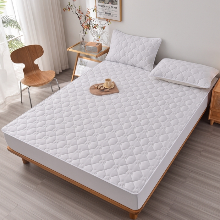 91家纺网 家纺一手货源 找家纺 A类新疆棉花填充夹棉床笠母婴级床笠单件纯色床罩保护罩套全包围 白