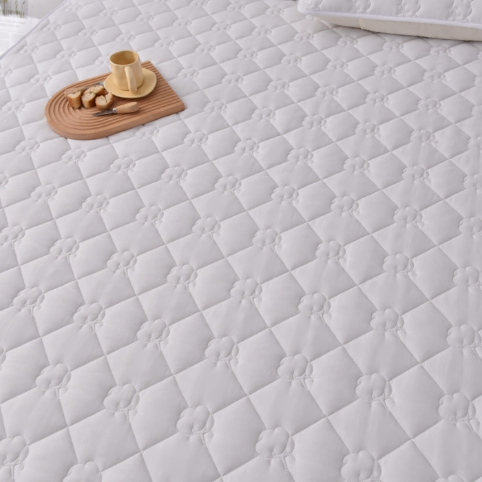 91家纺网 家纺一手货源 找家纺 A类新疆棉花填充夹棉床笠母婴级床笠单件纯色床罩保护罩套全包围 白