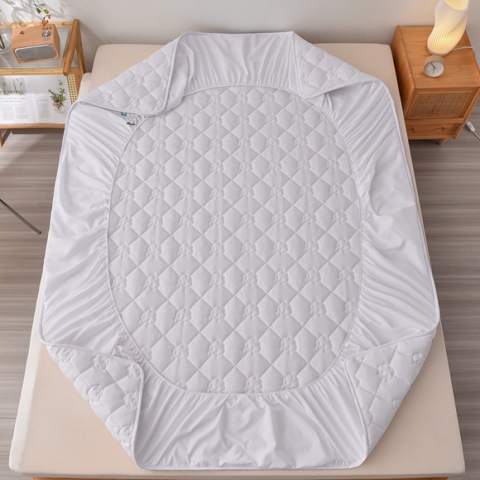 91家纺网 家纺一手货源 找家纺 A类新疆棉花填充夹棉床笠母婴级床笠单件纯色床罩保护罩套全包围 白