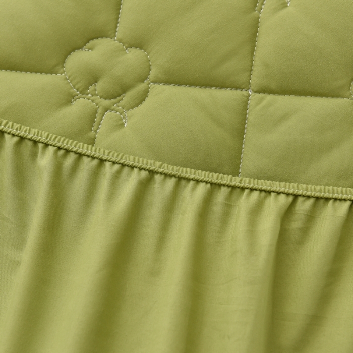 91家纺网 家纺一手货源 找家纺 A类新疆棉花填充夹棉床笠母婴级床笠单件纯色床罩保护罩套全包围 绿