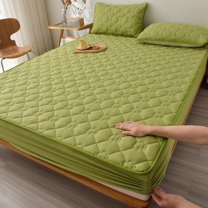 A类新疆棉花填充夹棉床笠母婴级床笠单件纯色床罩保护罩套全包围 绿