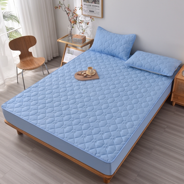 91家纺网 家纺一手货源 找家纺 A类新疆棉花填充夹棉床笠母婴级床笠单件纯色床罩保护罩套全包围 蓝