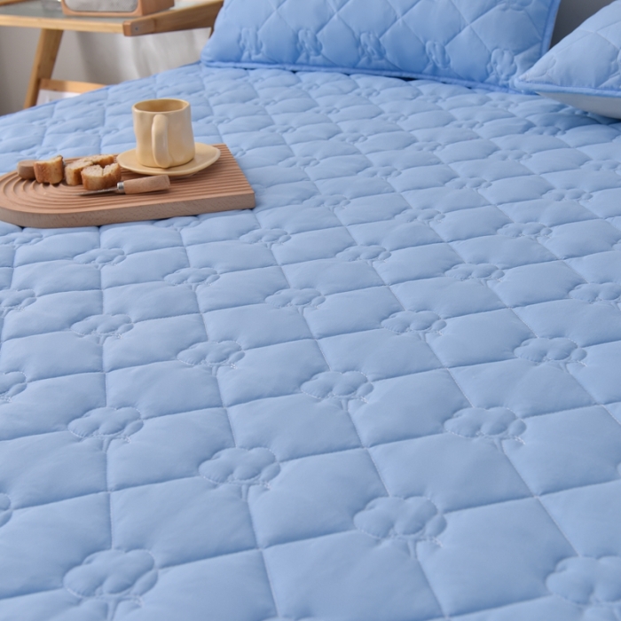 91家纺网 家纺一手货源 找家纺 A类新疆棉花填充夹棉床笠母婴级床笠单件纯色床罩保护罩套全包围 蓝