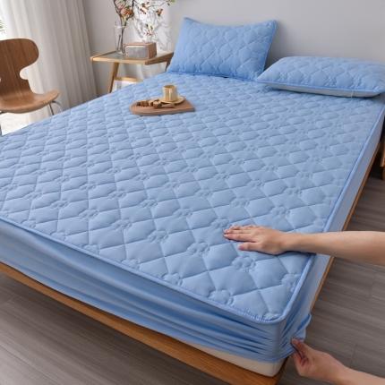 A类新疆棉花填充夹棉床笠母婴级床笠单件纯色床罩保护罩套全包围 蓝