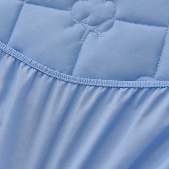 91家纺网 家纺一手货源 找家纺 A类新疆棉花填充夹棉床笠母婴级床笠单件纯色床罩保护罩套全包围 蓝