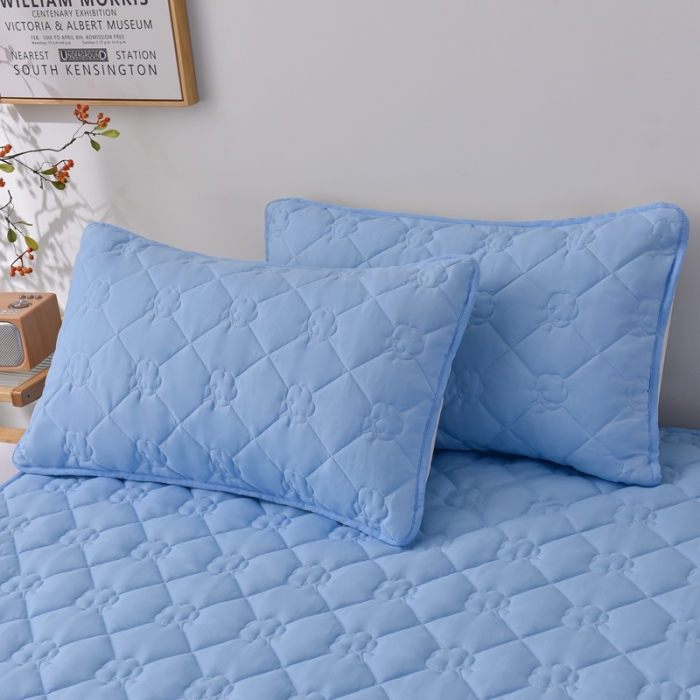 91家纺网 家纺一手货源 找家纺 A类新疆棉花填充夹棉床笠母婴级床笠单件纯色床罩保护罩套全包围 蓝