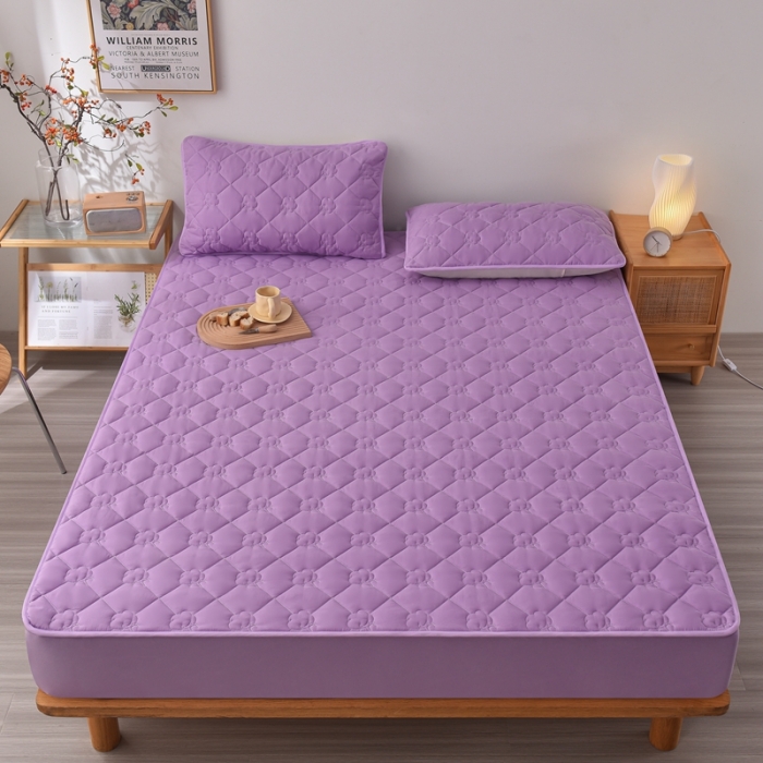 91家纺网 家纺一手货源 找家纺 A类新疆棉花填充夹棉床笠母婴级床笠单件纯色床罩保护罩套全包围 紫