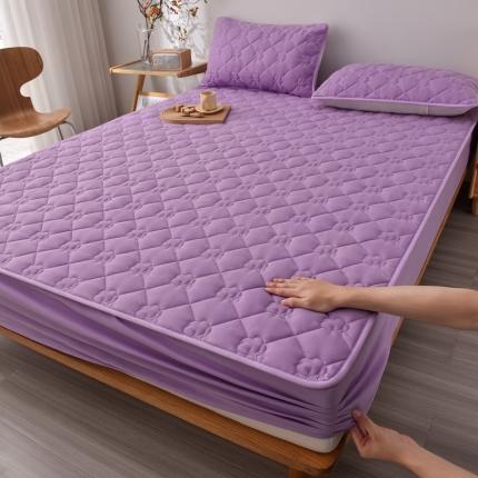 A类新疆棉花填充夹棉床笠母婴级床笠单件纯色床罩保护罩套全包围 紫