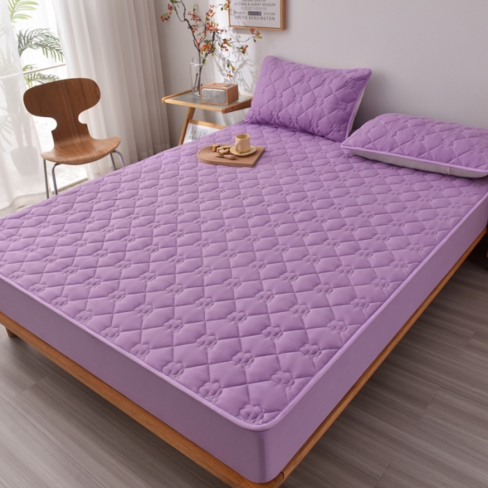 91家纺网 家纺一手货源 找家纺 A类新疆棉花填充夹棉床笠母婴级床笠单件纯色床罩保护罩套全包围 紫