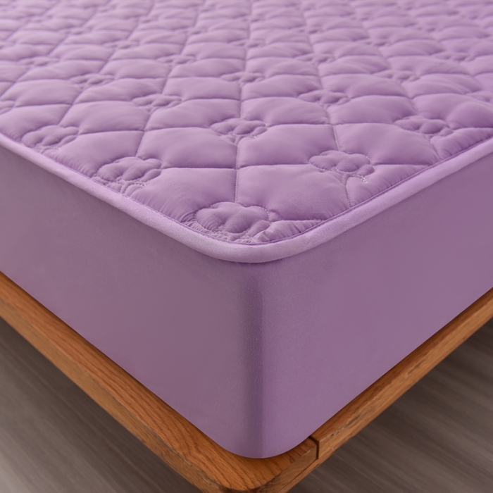 91家纺网 家纺一手货源 找家纺 A类新疆棉花填充夹棉床笠母婴级床笠单件纯色床罩保护罩套全包围 紫