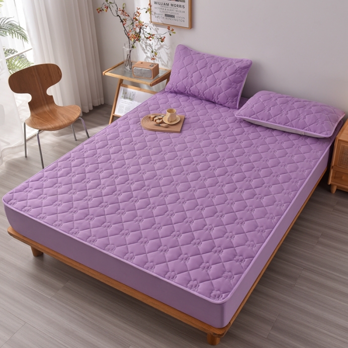 91家纺网 家纺一手货源 找家纺 A类新疆棉花填充夹棉床笠母婴级床笠单件纯色床罩保护罩套全包围 紫