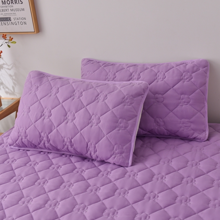 91家纺网 家纺一手货源 找家纺 A类新疆棉花填充夹棉床笠母婴级床笠单件纯色床罩保护罩套全包围 紫