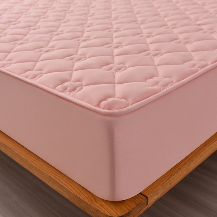 91家纺网 家纺一手货源 找家纺 A类新疆棉花填充夹棉床笠母婴级床笠单件纯色床罩保护罩套全包围 粉