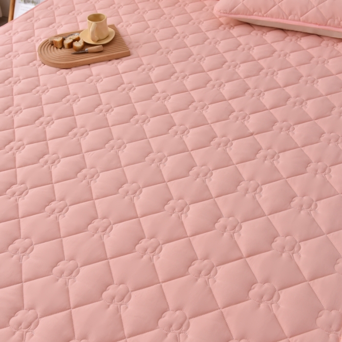 91家纺网 家纺一手货源 找家纺 A类新疆棉花填充夹棉床笠母婴级床笠单件纯色床罩保护罩套全包围 粉