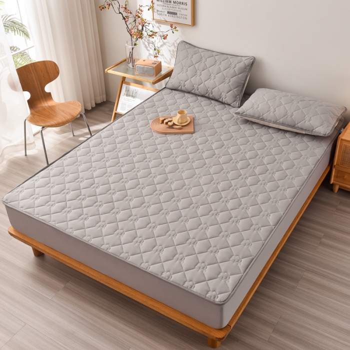 91家纺网 家纺一手货源 找家纺 A类新疆棉花填充夹棉床笠母婴级床笠单件纯色床罩保护罩套全包围 灰