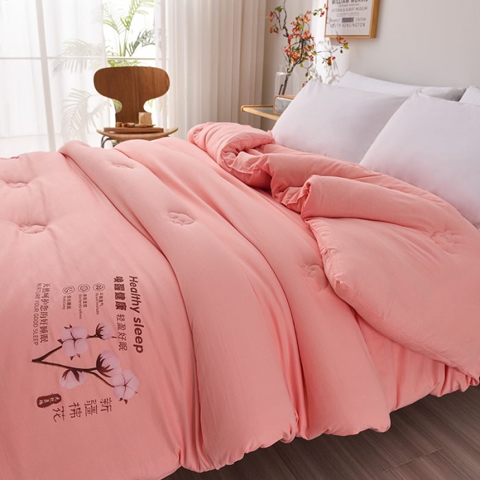 91家纺网 家纺一手货源 找家纺 富威堡A类新疆棉花被子带皱水洗棉冬被被芯春秋被四季盖被单人双人 粉