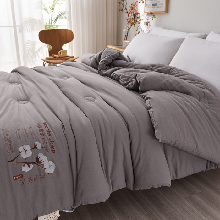 91家纺网 家纺一手货源 找家纺 富威堡A类新疆棉花被子带皱水洗棉冬被被芯春秋被四季盖被单人双人 灰