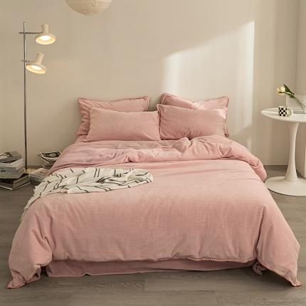 91家纺网 家纺一手货源 找家纺 邦妮家纺 2024新款华夫格贝壳边四件套 华夫格-豆沙