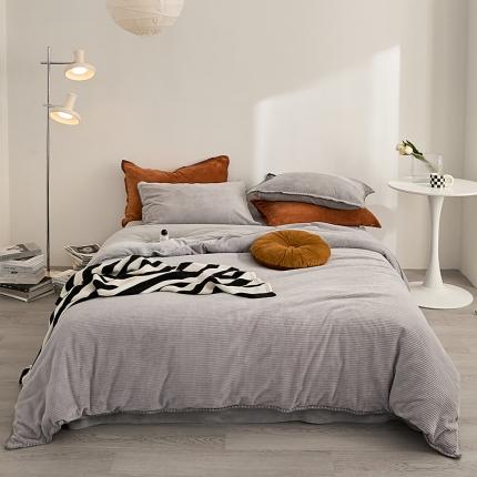 91家纺网 家纺一手货源 找家纺 邦妮家纺 2024新款华夫格贝壳边四件套 华夫格-高级灰