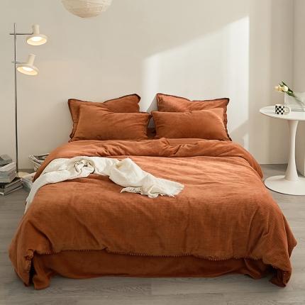 91家纺网 家纺一手货源 找家纺 邦妮家纺 2024新款华夫格贝壳边四件套 华夫格-焦糖