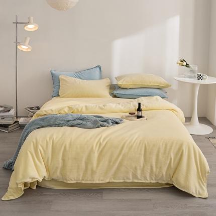 91家纺网 家纺一手货源 找家纺 邦妮家纺 2024新款华夫格贝壳边四件套 华夫格-奶黄