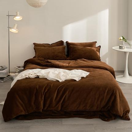 91家纺网 家纺一手货源 找家纺 邦妮家纺 2024新款华夫格贝壳边四件套 华夫格-深咖