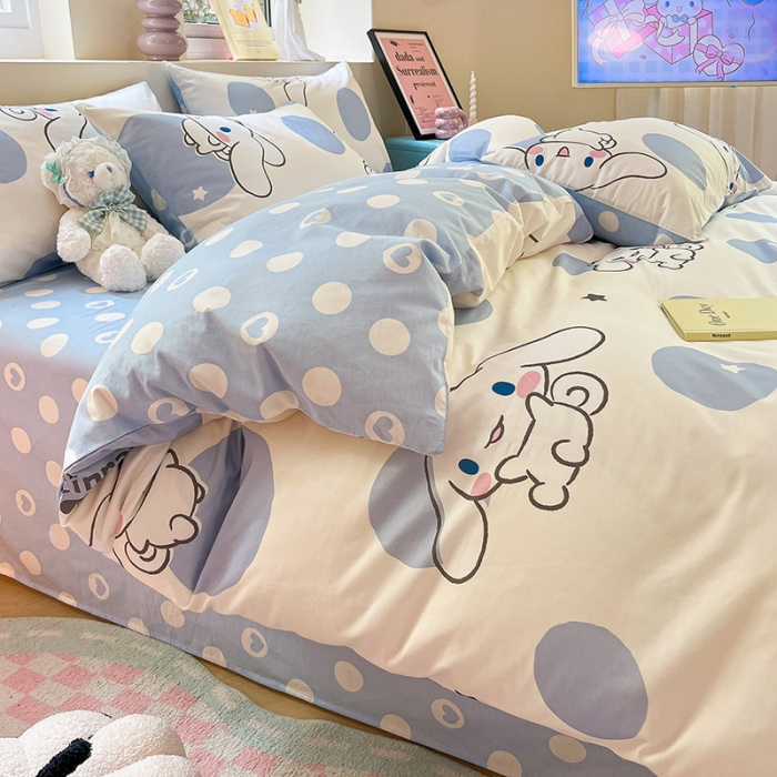 91家纺网 家纺一手货源 找家纺 金爱家 2023新款三丽鸥正版授权纯棉印花系列四件套 棉三丽鸥-波点玉桂狗