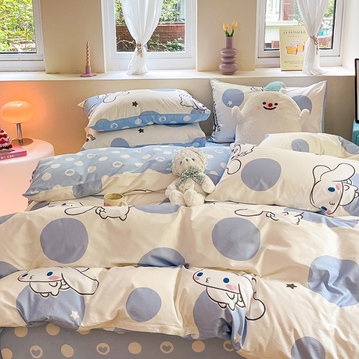 91家纺网 家纺一手货源 找家纺 金爱家 2023新款三丽鸥正版授权纯棉印花系列四件套 棉三丽鸥-波点玉桂狗