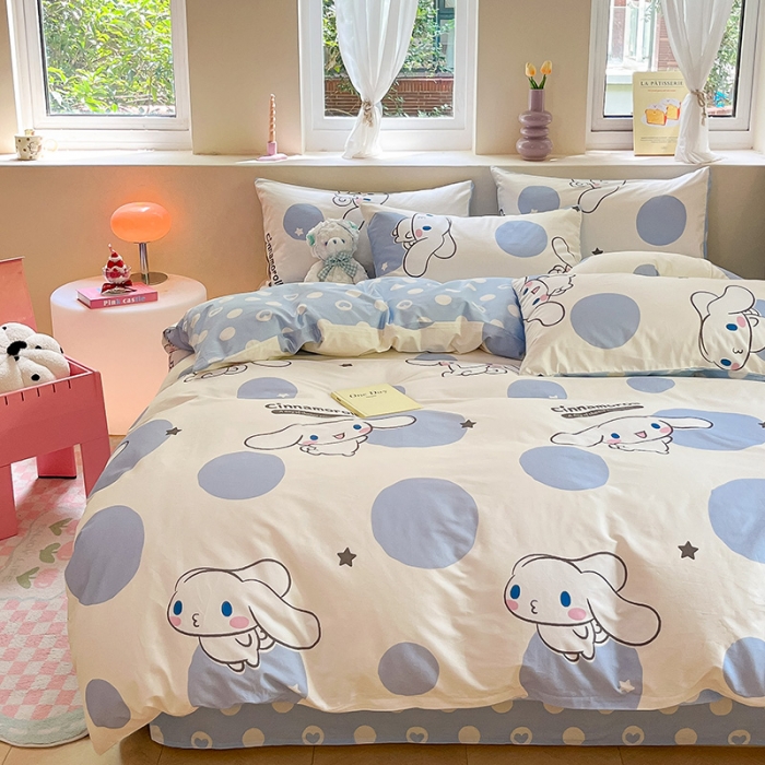 91家纺网 家纺一手货源 找家纺 金爱家 2023新款三丽鸥正版授权纯棉印花系列四件套 棉三丽鸥-波点玉桂狗