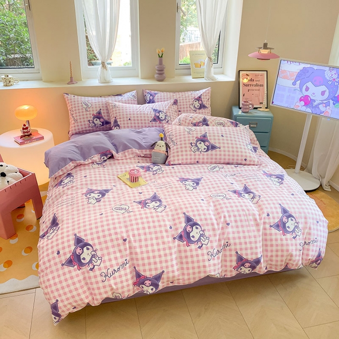 91家纺网 家纺一手货源 找家纺 金爱家 2023新款三丽鸥正版授权纯棉印花系列四件套 棉三丽鸥-库洛米之心