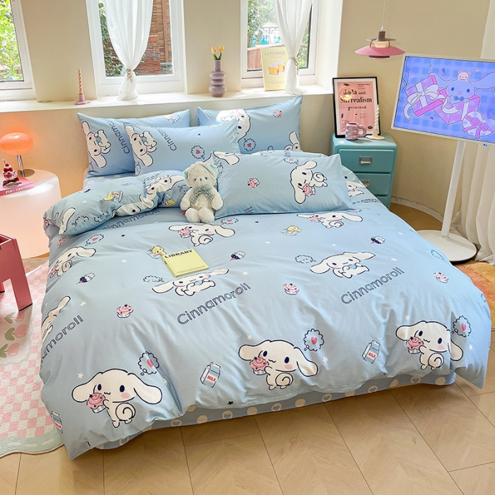 91家纺网 家纺一手货源 找家纺 金爱家 2023新款三丽鸥正版授权纯棉印花系列四件套 棉三丽鸥-牛奶玉桂狗