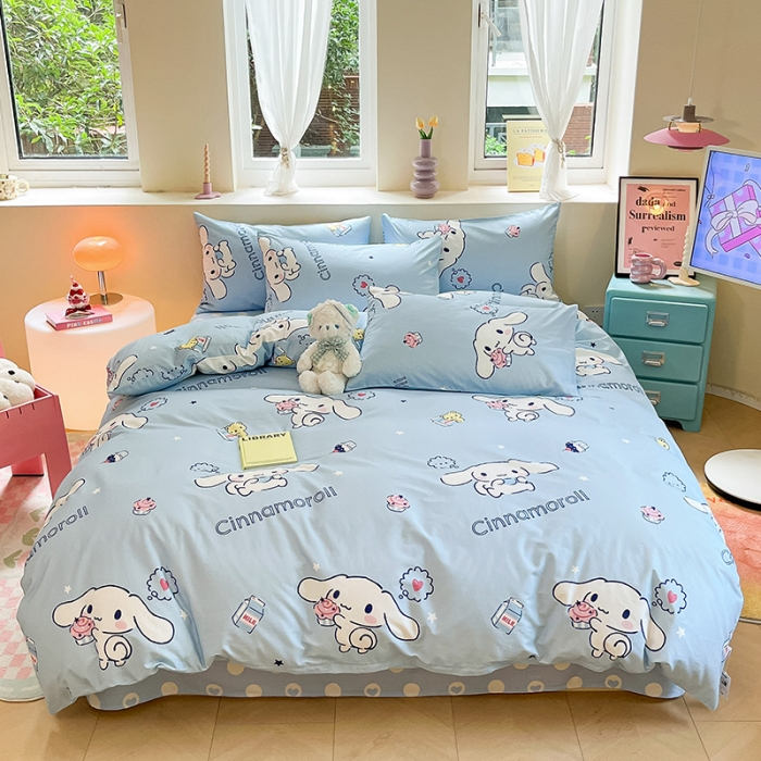 91家纺网 家纺一手货源 找家纺 金爱家 2023新款三丽鸥正版授权纯棉印花系列四件套 棉三丽鸥-牛奶玉桂狗