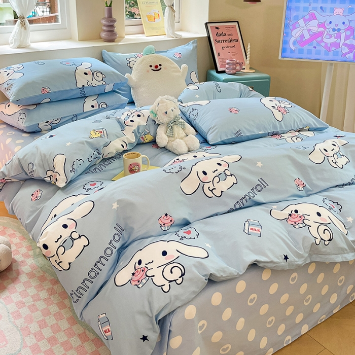 91家纺网 家纺一手货源 找家纺 金爱家 2023新款三丽鸥正版授权纯棉印花系列四件套 棉三丽鸥-牛奶玉桂狗