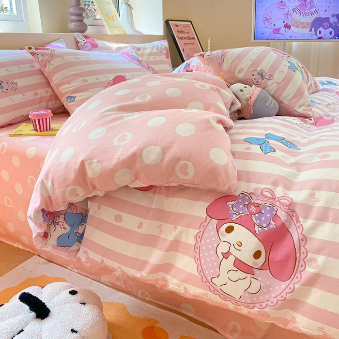 91家纺网 家纺一手货源 找家纺 金爱家 2023新款三丽鸥正版授权纯棉印花系列四件套 棉三丽鸥-甜甜美乐蒂