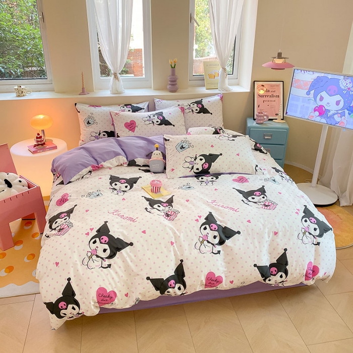 91家纺网 家纺一手货源 找家纺 金爱家 2023新款三丽鸥正版授权纯棉印花系列四件套 棉三丽鸥-甜筒库洛米