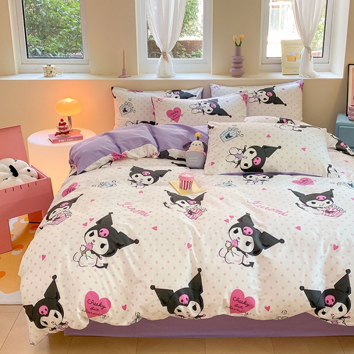 91家纺网 家纺一手货源 找家纺 金爱家 2023新款三丽鸥正版授权纯棉印花系列四件套 棉三丽鸥-甜筒库洛米